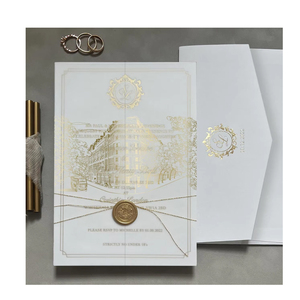 Carte d'invitations de mariage de luxe personnalisée avec veste en papier vélin Castle <span class=keywords><strong>Leslie</strong></span> en feuille d'or - Product Image 1