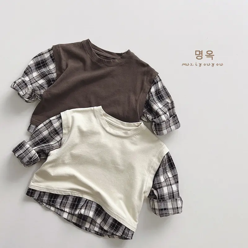 2024 mode coréenne printemps automne vêtements d'extérieur pour enfants à manches longues coton décontracté bébé garçons filles T-shirts