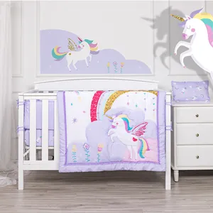 Regenbogen Einhorn Thema 3pc Pflege Tröster Kinder bett Set Kinder bett Bettwäsche Bio-Baumwolle Babybett Bettwäsche-Set für Mädchen