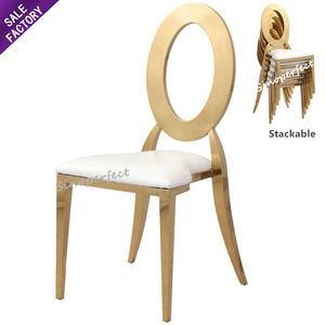 Chaises de banquet de mariage de bonne qualité, blanches dorées, personnalisées, chaises de banquet d'hôtel, chaises de réception, chaises de salle à manger en acier inoxydable - Product Image 1
