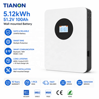 Batterie murale LiFePO4 Tianon 51,2 V 100 Ah 5,12 kWh pour stockage d'énergie solaire domestique