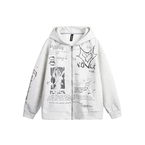 Sudadera con capucha de lana de algodón de peso pesado para hombre de alta calidad Sudadera con capucha con cremallera impresa personalizada para hombre - Product Image 4