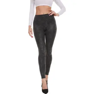 Legging en Faux cuir PU pour femme, pantalon Sexy en cuir, taille haute, extensible, contrôle du ventre