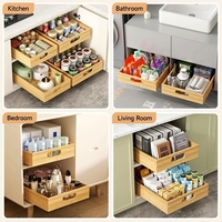Organisateur d'épices multifonction coulissant et pliable, distributeur de sel et poivre en bambou, support de rangement pour cuisine
