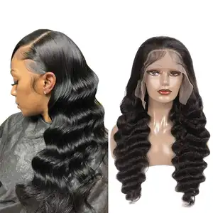 Aanpassen Pruik Leveranciers Groothandel Indian Virgin Haar Kant Frontale Pruik 13*4 Natuurlijke Diepe Virgin Human Raw Indian Hair pruik Diepe Golf