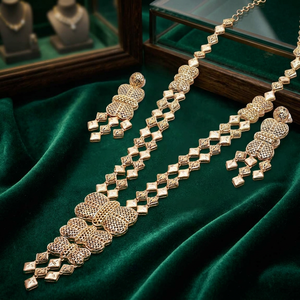 Wholesale Fashion 14K 18K 24K Gold Filled Turkish Jewelry Set Traditional Jewelry Set Brass Gold Plated Forming Long Jewelry Set - Product Image 2