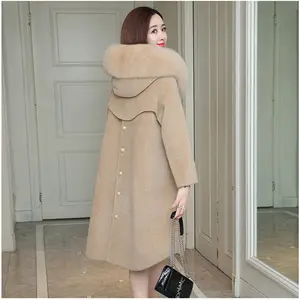 YQ229 Miễn Phí Vận Chuyển Mùa Thu Mùa Đông Dài Ấm Mềm Fur Collar Luxury Fur Coat Với Hood Phụ Nữ Casual Outwear Cashmere Len Coat