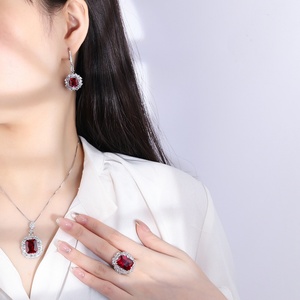 Fashion 12*16mm Red Zircon Minimalist Square Necklace <b>Earrings</b> Ring <b>Set</b> Eco-friendly Copper Geometric Jewelry <b>Set</b> - Product Image 6