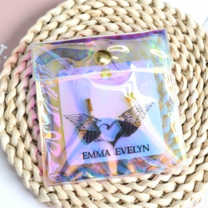 Small Pvc Holographic Shinny Laser Plastic Envelope Pouch with Metal Button for Jewelry Earring <b>Ring</b> Necklace Packaging Bag - Product Image 1