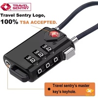 Cadenas à combinaison à 3 chiffres réinitialisable à la main en PC noir pour casiers de gym, approuvé TSA, avec câble, pour bagages et accessoires de voyage