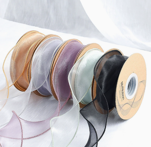 Ruban cadeau 40 mm en organza ondulé, <span class=keywords><strong>fil</strong></span> de soie enroulé, <span class=keywords><strong>fil</strong></span> de queue de poisson, bord doré, pour nœuds de boîte cadeau faits main, Saint-Valentin - Product Image 2