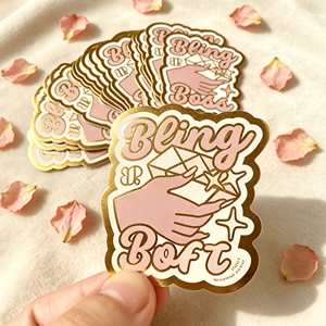 Bling Or Bait Foil Stamping <b>Sticker</b> Irregular Shape Gold Pink Waterproof Fashion Accessory - Product Image 1