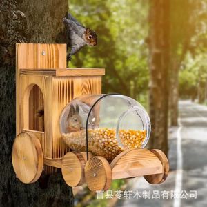 Solid wood squirrel feeder, outdoor garden decoration, pet feeder, wall-mounted <b>bird</b> feeder, landscaping <b>bird</b> <b>stand</b> - Product Image 2