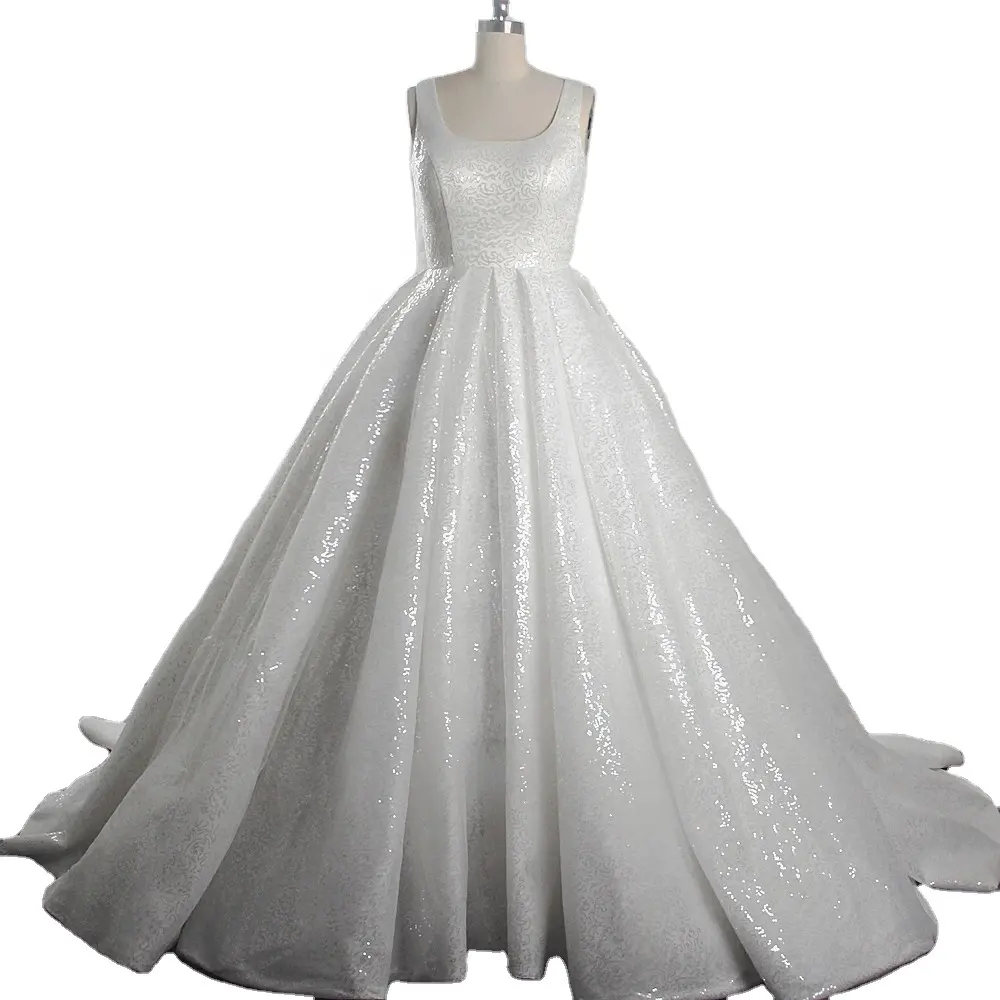 Блестящие Свадебные платья RSW1688 без рукавов с квадратным вырезом и блестками, свадебные платья, кружевное свадебное платье, 2020