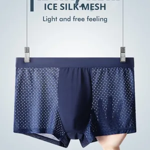 Shu Fei Yan OEM/ODM Calzoncillos bóxer de seda helada sin costuras para hombre, transpirables, antibacterianos, de tejido de punto, de tiro medio, con malla hueca - Product Image 2