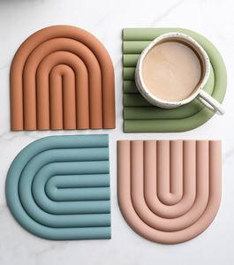 <b>Silicone</b> Heat Resistant <b>Mat</b>, Nordic Morandi Rainbow Coaster, Non-Slip Thick Placemat Pot Holder for Kitchen Table - Product Image 5