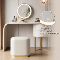 Ensemble de coiffeuse de chambre d'hôtel moderne nordique avec miroir LED, bureau de maquillage convertible de luxe minimaliste en MDF avec tiroirs de rangement
