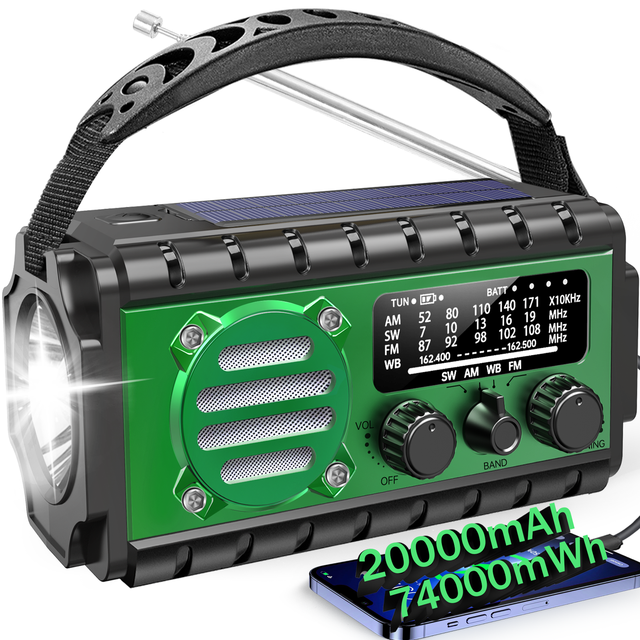 20000MAH Portable Solar XSY350 Emergency Radio Multi-Band FM AM SW NOAA Digital Display Built-In Speaker SOS TYPE-C Flashlight