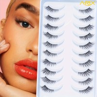 A-RIX Premium 10 paires de faux cils transparents à demi-bande, allongés aux coins, sans cruauté, réutilisables, naturels, effet œil de chat, légers et vaporeux