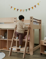 Cama Litera de Madera Maciza de Dos Niveles con Diseño Moderno para Niños, Combinación Multifuncional para Sala de Estar y Uso Escolar