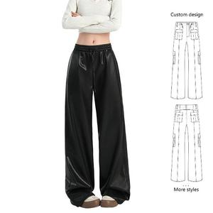 Xinjian femmes respirant en cuir PU crayon Cargo automne hiver Collection décontracté jambe droite taille haute lâche plat Design - Product Image 1