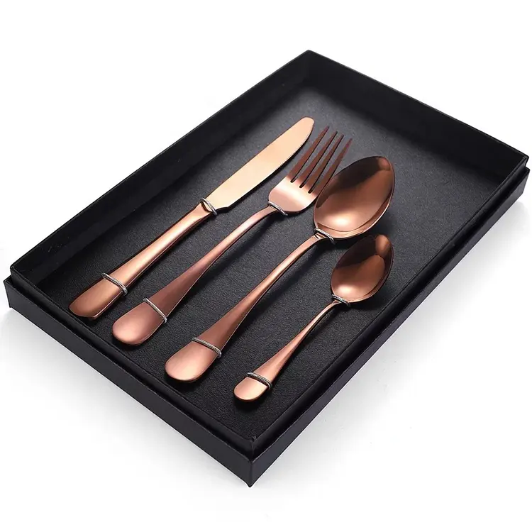 Regalo di lusso Set Servizio 4 Argenteria Opaco Oro Rosa Posate Set di Posate