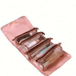 Sacs de maquillage et cosmétiques en polyester grande capacité 4-en-1, couleur unie, avec logo personnalisé, portables pour le voyage, vente en gros - Product Image 2