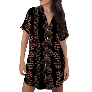 2025 Hawaii vỏ bãi biển mô hình mặc tùy chỉnh in Rayon thường dưới mùa hè TEE Áo sơ mi phụ nữ nút xuống Ăn mặc - Product Image 1