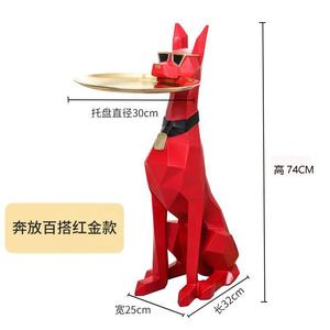 Estatuas creativas de <span class=keywords><strong>Doberman</strong></span> Escultura de animal de perro grande con bandeja de almacenamiento de Placa dorada para sala de estar - Product Image 6