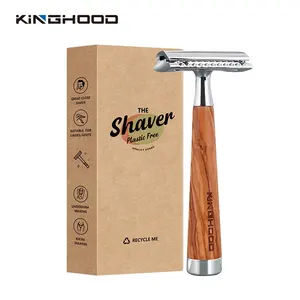 Eco Barber Double Edge inciso manico in legno per il viso Rasierhobel Bamboo Razor For Men