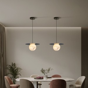 Lámpara colgante de mármol natural, redonda, E27, LED, luz blanca cálida, de un solo cabezal, para decoración de dormitorio u hotel - Product Image 3