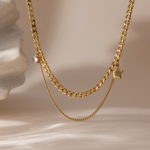 Collier à chaîne dorée superposée avec pendentif étoile et strass pour femme, bijou tendance, cadeau - Product Image 4