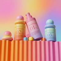 Flacon pompe à lotion en plastique PP avec bouchon sphérique dégradé personnalisé, moulé sur mesure, pour emballage cosmétique et soins de la peau, avec boîte cadeau