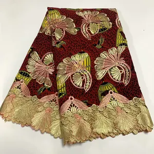 Tissu en dentelle pour robe de mariage, imprimé de cire africaine Ankara avec cordon de Guipure brodé, pour femme