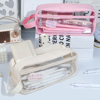 Étui à crayons personnalisé de haute qualité en PVC imperméable, étui à crayons transparent mignon avec poignées pour les fournitures scolaires des filles