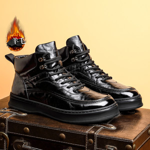 Bottes de neige montantes en cuir pour hommes, doublées de laine noire, semelle épaisse, à lacets, chaudes pour l'hiver, résistantes à l'usure, antidérapantes, chaussures d'extérieur - Product Image 3