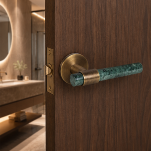 Juego de Herrajes de Alta Gama para Puerta de Mármol y Latón, Manija de Puerta de Mármol Natural con Palanca de Acero Inoxidable SS304 - Product Image 1