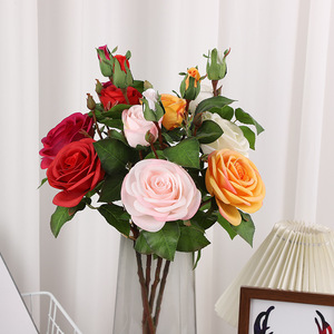 Artificial Roses 3 Heads Silk Flower Handmade Moisturizing Feel Valentine'S Day Wedding Home Decor - Product Image 5