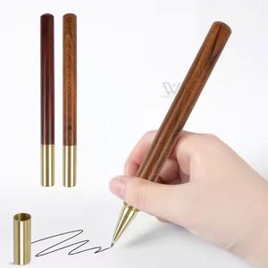 Bolígrafo de Tinta de Gel con Tapa Giratoria de Madera Natural Sólida y Detalles en Latón, Bolígrafo de Madera Retro Hecho a Mano con Logotipo Grabado con Láser Personalizado - Product Image 1