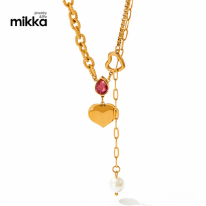 <span class=keywords><strong>Grossiste</strong></span> pendentif en forme de cœur en zircon, conception de perles, chaîne articulée en acier inoxydable, bijoux fins pour femmes, collier pour filles - Product Image 6