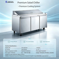 Table de préparation sous comptoir 3 portes avec réfrigérateur pour cuisine de restaurant, salade, pizza, sandwich, refroidissement par air, contrôle numérique réglable