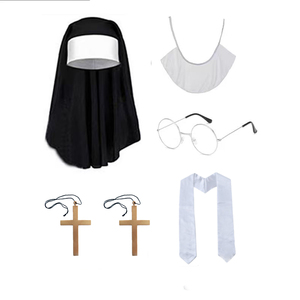 PESENAR 여성 사제 수녀 의상 액세서리 폴리에스터 수녀 모자 및 칼라 사제 칼라 안경 골드 크로스 펜던트 목걸이 - Product Image 3