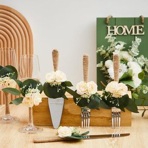 Hoa Hồng Mộc Mạc 6-Mảnh Đám Cưới Tiếp Tân Thiết Lập Bao Gồm Cho Rượu Sâm Banh Flutes Bánh Dao Pie Máy Chủ Với Cô Dâu Chú Rể Quà Tặng - Product Image 4