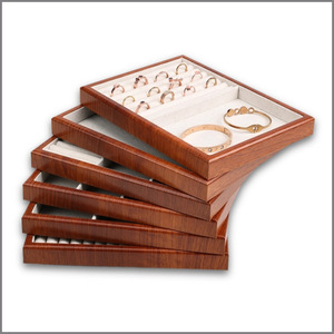 Wood Grain Linen Jewelry Tray Rectangle Storage Display For <b>Rings</b> Bracelets Ornaments - Product Image 4