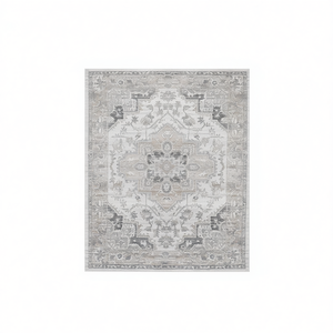 Alfombra Oriental con Medallón Beige Marfil 5X7, Resistente a las Manchas y sin Desprendimiento de Pelusas, para Hogar, Oficina, Sala de Estar, Dormitorio, Comedor - Product Image 1