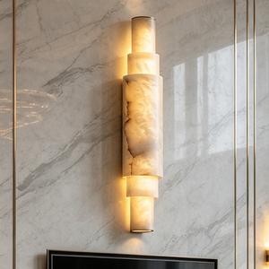 Applique murale LED à colonnes superposées sculptées à la main, <span class=keywords><strong>en</strong></span> <span class=keywords><strong>albâtre</strong></span> naturel et acier inoxydable, pour villas de luxe modernes - Product Image 2