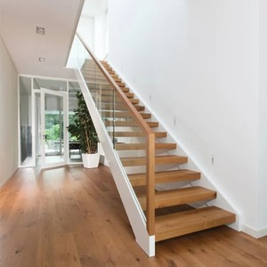 Escalier droit moderne en bois massif stratifié intelligent, écologique, avec structure en acier, conforme aux normes de construction USA et Canada - Product Image 5