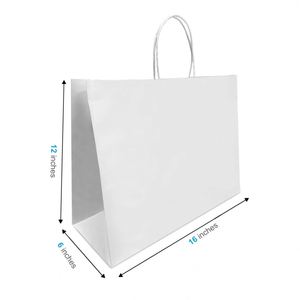 Sacs en papier kraft blanc classiques avec logo personnalisé, impression offset et poignées torsadées 16x6x12 pouces - Product Image 1
