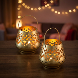 Portavelas votivo de estilo único de latón AK con mango, diseño de corte láser de Color dorado, decoración de iluminación moderna para uso en el hogar y la Oficina - Product Image 2