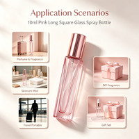 Flacon pulvérisateur de parfum en verre rose long carré/cylindrique de 10 ml, atomiseur rechargeable à brume fine avec pompe or rose